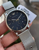 Emporio Armani Luigi Chronograph Blue Dial Silver Mesh Bracelet Watch For Men - AR80038 Authentic Buy Shop Now