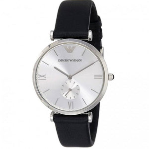 Emporio Armani Retro Analog Quartz Silver Dial Black Leather Strap Watch For Men - AR1674 Authentic Buy Shop Now