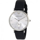 Emporio Armani Retro Analog Quartz Silver Dial Black Leather Strap Watch For Men - AR1674 Authentic Buy Shop Now