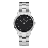 Daniel Wellington Iconic Link Black Dial Silver Steel Strap Watch For Women - DW00100206 Authentic Buy Shop Now