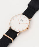 Daniel Wellington Classic Cornwall White Dial Black Nylon Strap Watch For Women - DW00100259 Authentic Buy Shop Now