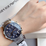 Emporio Armani Renato Chronograph Blue Dial Silver Steel Strap Watch For Men - AR11164 Authentic Buy Shop Now