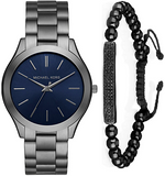 Michael Kors Slim Runway Blue Dial Grey Steel Strap Watch For Men - MK8584 Authentic Buy Shop Now
