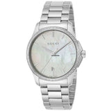 Gucci G Timeless Mother of Pearl White Dial Silver Steel Strap Watch For Women - YA126444 Authentic Buy Shop Now