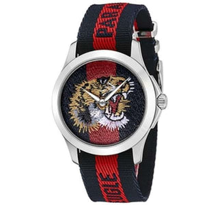Gucci G Timless Le Marche Des Merveilles Blue & Red Dial Blue & Red Nylon Strap Unisex Watch - YA126495 Authentic Buy Shop Now