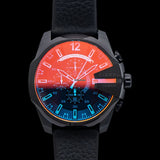 Diesel Mega Chief Chronograph Black Dial Black Leather Strap Watch For Men - DZ4323 Authentic Buy Shop Now