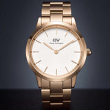 Daniel Wellington Iconic Link White Dial Rose Gold Steel Strap Watch For Women - DW00100209 Authentic Buy Shop Now