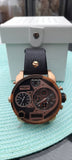 Diesel Big Daddy Gold & Black Dial Black Leather Strap Watch For Men - DZ7261 Authentic Buy Shop Now