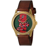 Gucci Le Marche Des Merveilles Green and Red Dial Brown Leather Strap Unisex Watch - YA1264012 Authentic Buy Shop Now