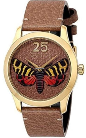 Gucci G Timeless Butterfly Brown Dial Brown Leather Strap Watch For Women - YA1264063 Authentic Buy Shop Now