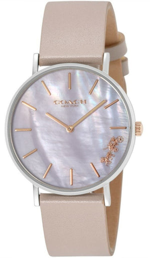 Coach Perry Mother of Pearl Dial Light Grey Leather Strap Watch for Women - 14503245 Authentic Buy Shop Now