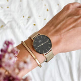 Daniel Wellington Classic Petite Evergold Black Dial Gold Mesh Bracelet Watch For Women - DW00100349 Authentic Buy Shop Now