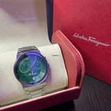 Salvatore Ferragamo Sapphire Chrono Green Dial Silver Steel Strap Watch for Men - SFME00421 Authentic Buy Shop Now