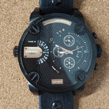 Diesel Little Daddy Chronograph Black Dial Black Leather Strap Watch For Men - DZ7291 Authentic Buy Shop Now
