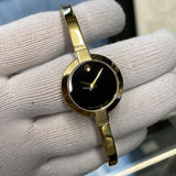 Movado Bela Black Dial Gold Steel Strap Watch For Women - 0606999 Authentic Buy Shop Now