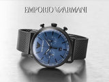 Emporio Armani Aviator Chronograph Blue Dial Black Mesh Bracelet Watch For Men - AR11201 Authentic Buy Shop Now