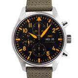 IWC Pilot's Watch Chronograph Black Dial Olive Green Calfskin Strap Watch for Men - IW377730 Authentic Buy Shop Now