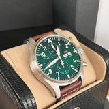 IWC Pilot's Watch Chronograph Edition Racing Green 43mm Green Dial Brown Leather Strap Watch for Men - IW377726 Authentic Buy Shop Now