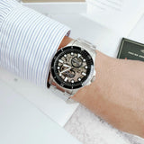 Fossil FB-01 Automatic Skeleton Black Dial Silver Steel Strap Watch for Men - ME3190 Authentic Buy Shop Now