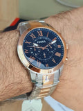 Fossil Grant Chronograph Blue Dial Two Tone Steel Strap Watch for Men - FS5024 Authentic Buy Shop Now