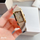 Burberry Pioneer Gold Dial Haymarket Beige Leather Strap Watch for Women - BU9509 Authentic Buy Shop Now