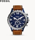 Fossil Nate Chronograph Navy Blue Dial Brown Leather Strap Watch for Men - JR1504 Authentic Buy Shop Now
