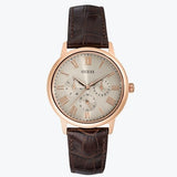 Guess Wafer Quartz Beige Dial Brown Leather Strap Watch For Men - W0496G1 Authentic Buy Shop Now