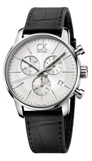 Calvin Klein City Chronograph Silver Dial Black Leather Strap Watch for Men - K2G271C6 Authentic Buy Shop Now