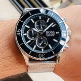 Hugo Boss Admiral Black Dial Silver Mesh Bracelet Watch for Men - 1513904 Authentic Buy Shop Now