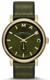 Marc Jacobs Baker Olive Green Dial Olive Green Leather Strap Watch for Women - MBM1328 Authentic Buy Shop Now