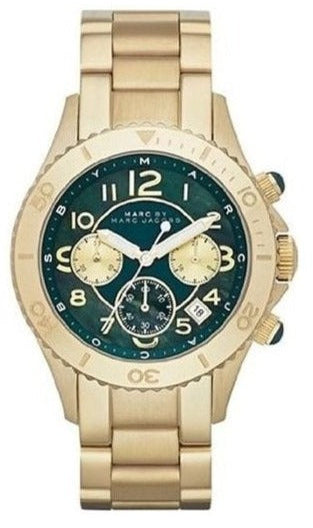 Marc Jacobs Rock Chronograph Green Dial Gold Steel Strap Watch for Women - MBM3252 Authentic Buy Shop Now