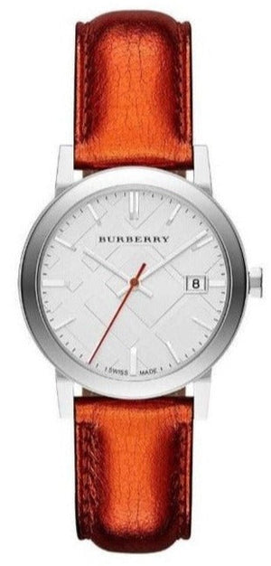 Burberry The City Silver Dial Orange Leather Strap Watch for Women - BU9121 Authentic Buy Shop Now