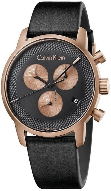 Calvin Klein City Chronograph Black Dial Black Leather Strap Watch for Men - K2G17TC1 Authentic Buy Shop Now