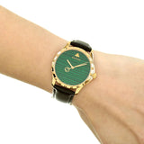 Gucci Le Marche Des Merveilles Quartz Green Dial Black Leather Strap Watch For Women - YA126463 Authentic Buy Shop Now