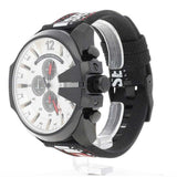 Diesel Mega Chief Chronograph Silver Dial Black Leather Strap Watch For Men - DZ4512 Authentic Buy Shop Now
