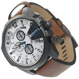 Diesel Mega Chief Chronograph White Dial Brown Leather Strap Watch For Men - DZ4280 Authentic Buy Shop Now