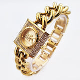 Michael Kors Chain Lock Pave Gold Dial Gold Steel Strap Watch For Women - MK4711 Authentic Buy Shop Now