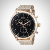 Hugo Boss Companion Quartz Black Dial Rose Gold Mesh Bracelet Watch For Men - HB1513548 Authentic Buy Shop Now