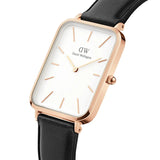 Daniel Wellington Quadro White Dial Black Leather Strap Watch For Women - DW00100450 Authentic Buy Shop Now
