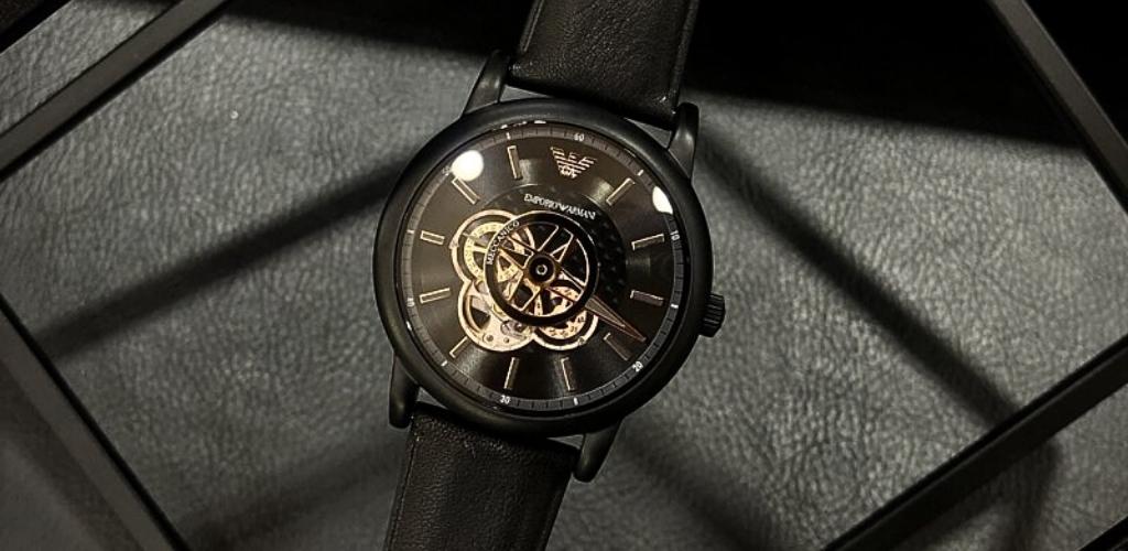 Emporio Armani Luigi Automatic Skeleton Black Dial Black Leather Strap Watch For Men - AR60012 Authentic Buy Shop Now