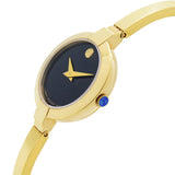 Movado Bela Black Dial Gold Steel Strap Watch For Women - 0606999 Authentic Buy Shop Now