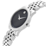 Movado Museum Classic Black Dial Silver Steel Strap Watch For Women - 0606505 Authentic Buy Shop Now