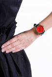 Gucci G Timeless Coral Red Dial Black Leather Strap Watch For Men - YA126464 Authentic Buy Shop Now