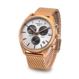 Tissot T Classic PR 100 Chronograph Silver Dial Rose Gold Mesh Bracelet Watch For Men - T101.417.33.031.01 Authentic Buy Shop Now