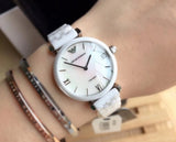 Emporio Armani Giannti T Bar Quartz Mother of Pearl Dial White Steel Strap Watch For Women - AR1485 Authentic Buy Shop Now