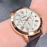 Fossil Grant Chronograph White Dial Brown Leather Strap Watch for Men - FS4991 Authentic Buy Shop Now