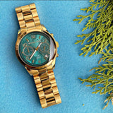 Michael Kors Runway Hunger Stop100 Series Blue Dial Gold Steel Strap Watch for Women - MK5815 Authentic Buy Shop Now