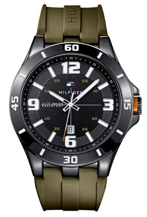 Tommy Hilfiger Drew Black Dial Green Rubber Strap Watch for Men - 1791065 Authentic Buy Shop Now