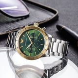 Emporio Armani Mario Chronograph Green Dial Silver Steel Strap Watch For Men - AR11454 Authentic Buy Shop Now
