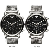 Emporio Armani Classic Chronograph Black Dial Silver Mesh Bracelet Watch For Men - AR1808 Authentic Buy Shop Now